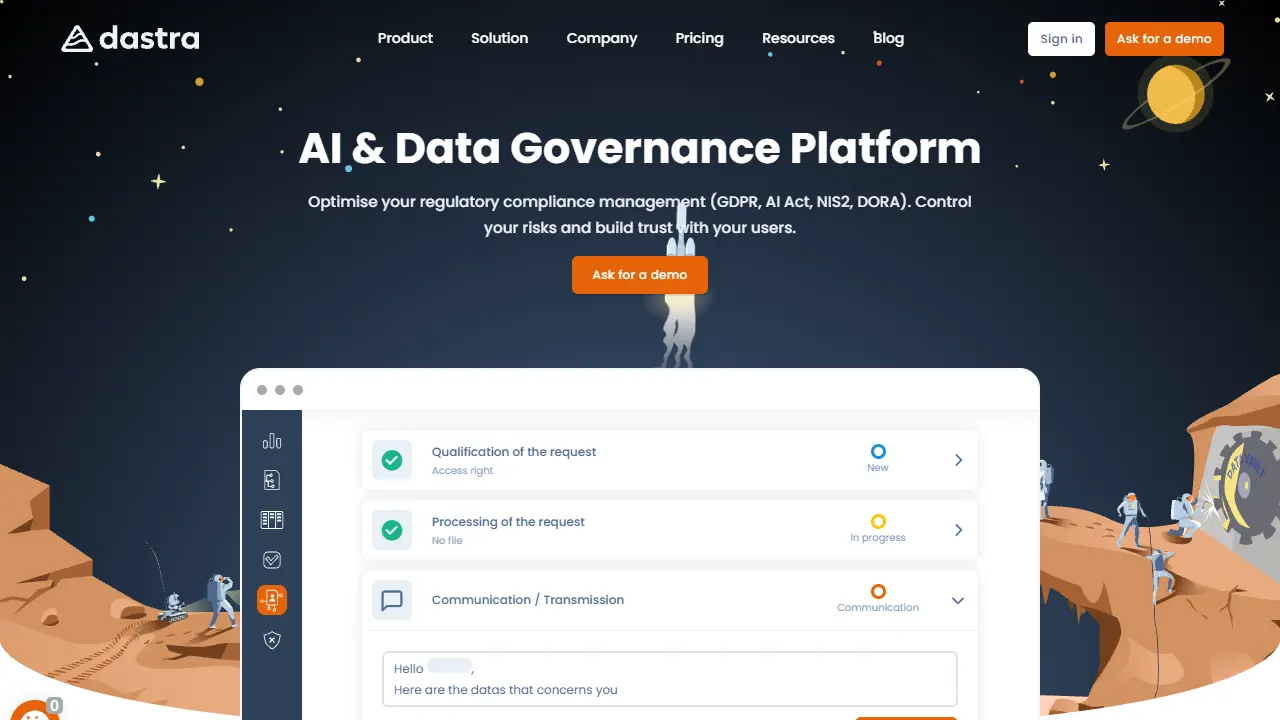 Dastra homepage snapshot