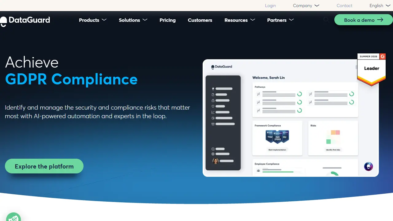 DataGuard homepage snapshot