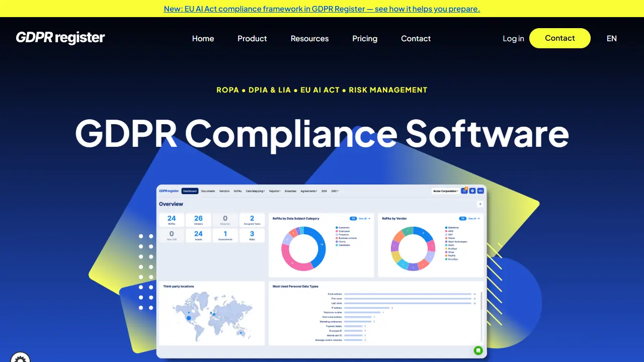 GDPR Register homepage snapshot