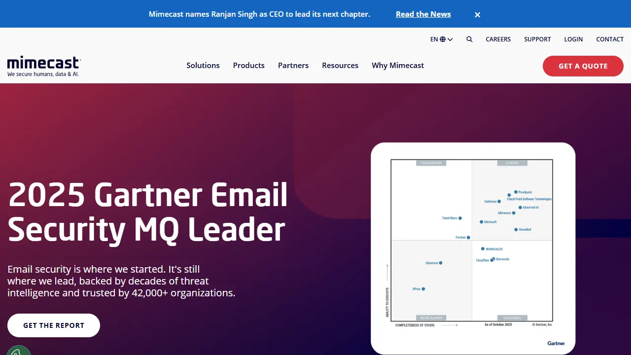 Mimecast homepage snapshot