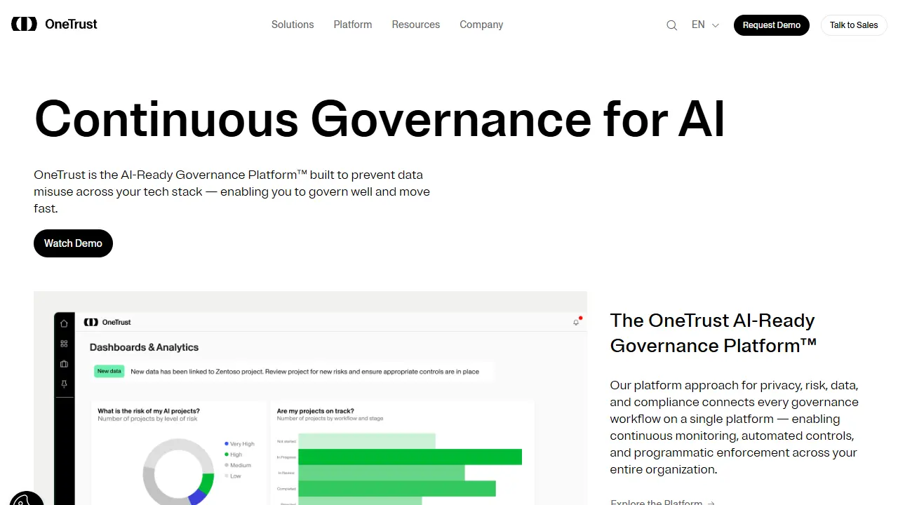 OneTrust homepage snapshot