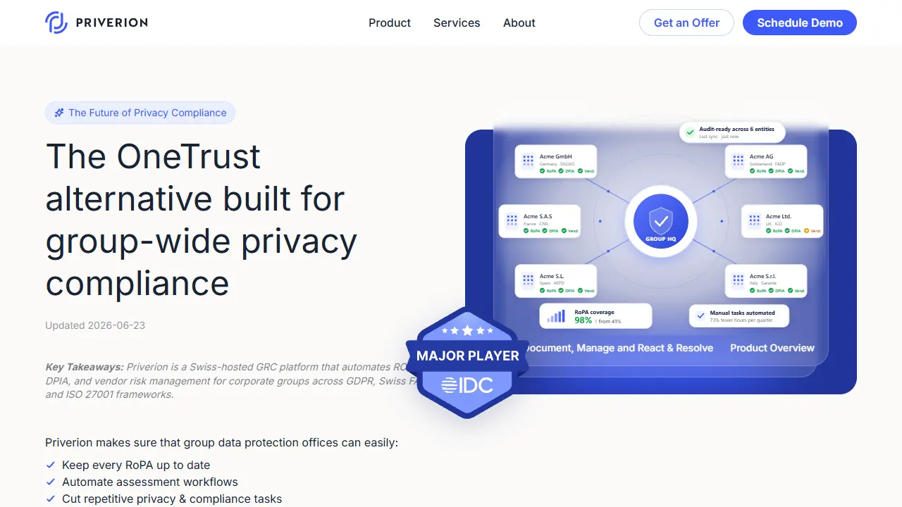 Priverion homepage snapshot
