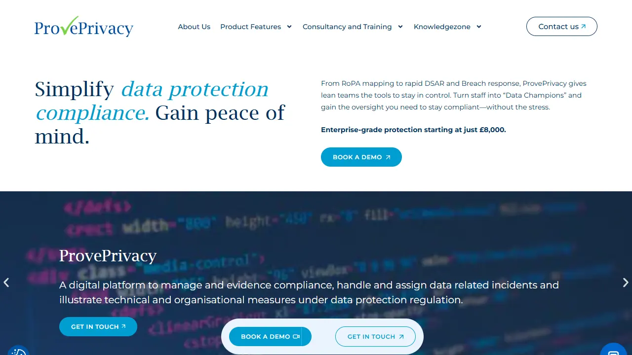 ProvePrivacy homepage snapshot