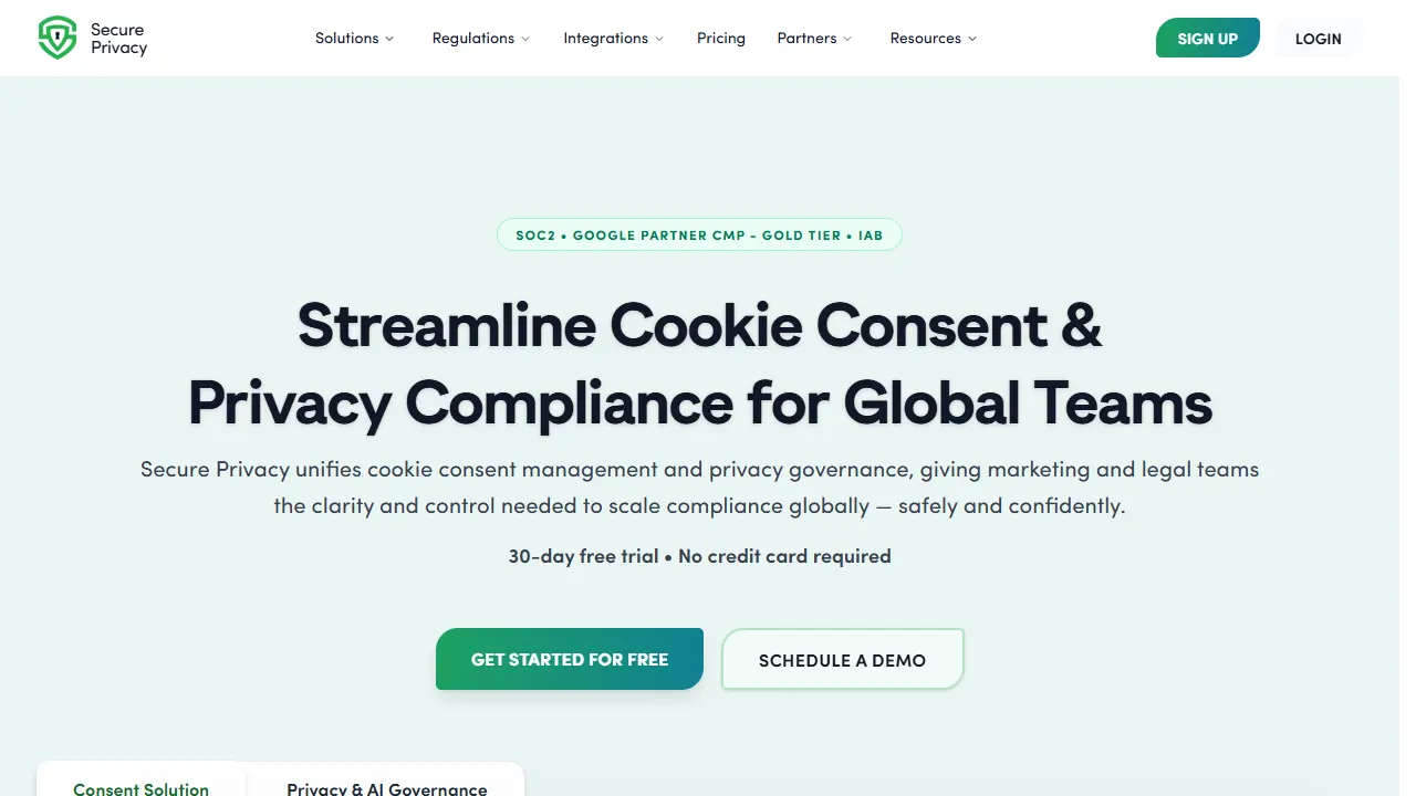Secure Privacy homepage snapshot