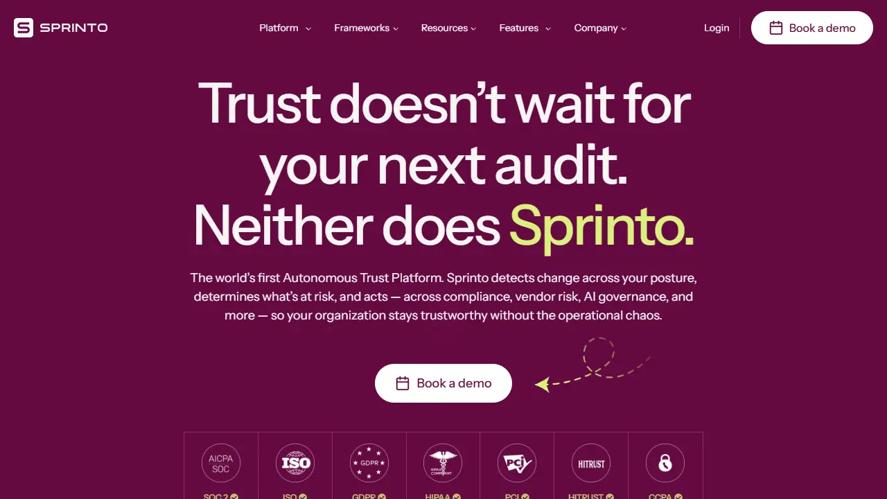 Sprinto homepage snapshot