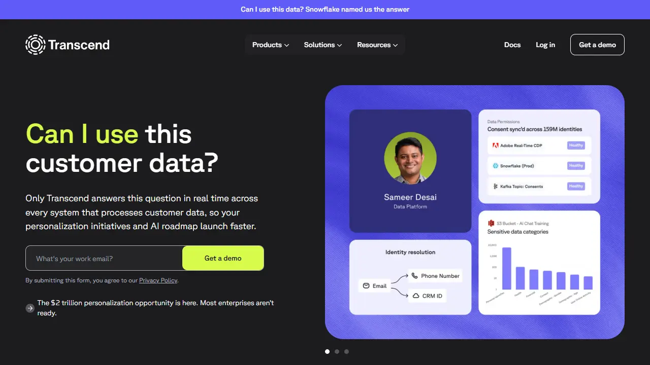 Transcend homepage snapshot