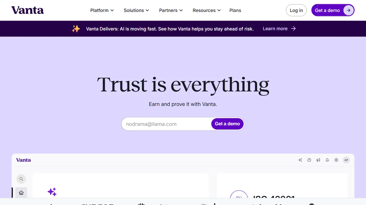 Vanta homepage snapshot